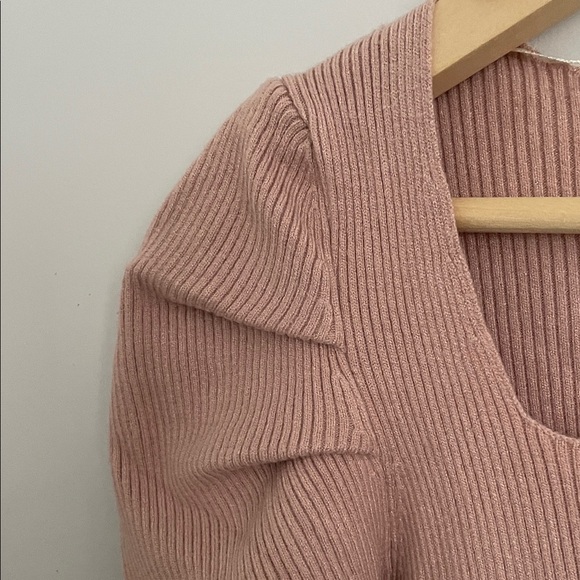 🔵Lush Ribbed Square Neck crop top  Blouse in Soft Pink size s - Picture 4 of 8